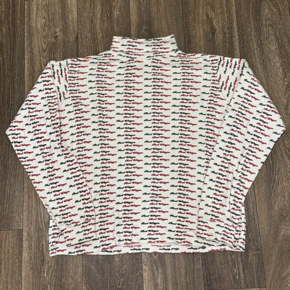 VTG Detroit Red Wings Long Sleeve Shirt Men's Large White AOP Turtleneck 90s - Picture 1 of 10